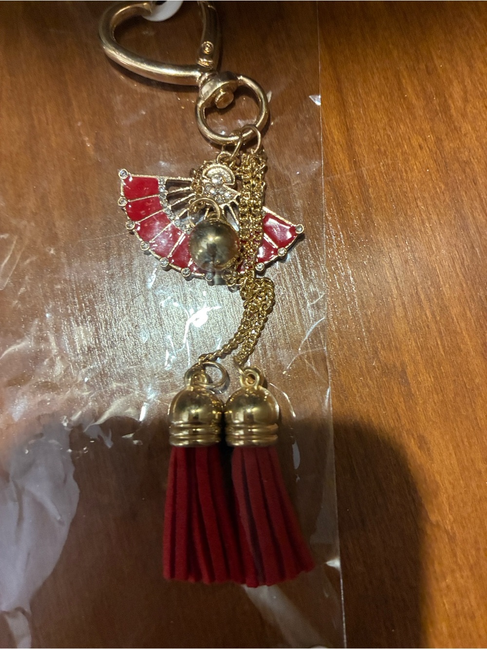 Accessorize Red Tassel Charm Key & Card Holder with Gold Hardware - Picture 4 of 4